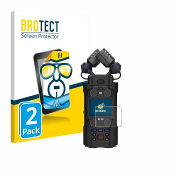 Vorderseite einer Produktverpackung mit dem Markenlogo BROTECT. Daneben ist das Gerät Zoom H5 Studio mit dem zugehörigen Displ