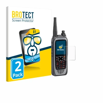 Vorderseite einer Produktverpackung mit dem Markenlogo BROTECT. Daneben ist das Gerät Icom IC-A25NE /IC-A25CE mit dem zugehöri