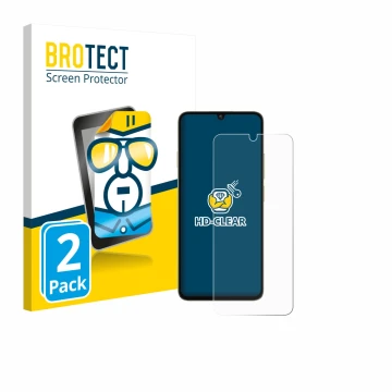Vorderseite einer Produktverpackung mit dem Markenlogo BROTECT. Daneben ist das Gerät Oukitel C59 Pro mit dem zugehörigen Disp