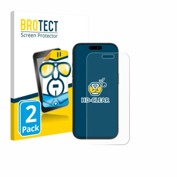 Vorderseite einer Produktverpackung mit dem Markenlogo BROTECT. Daneben ist das Gerät Apple iPhone 17 Pro Max mit dem zugehöri