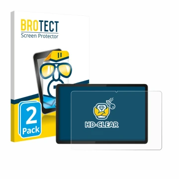 Vorderseite einer Produktverpackung mit dem Markenlogo BROTECT. Daneben ist das Gerät Lenovo Tab K11e mit dem zugehörigen Disp
