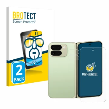Vorderseite einer Produktverpackung mit dem Markenlogo BROTECT. Daneben ist das Gerät Google Pixel 10 Pro Fold (Display+Kamera