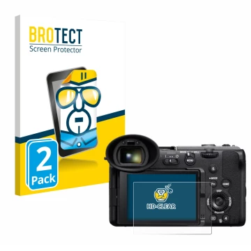 Vorderseite einer Produktverpackung mit dem Markenlogo BROTECT. Daneben ist das Gerät Sony Cinema Line FX2 mit dem zugehörigen