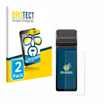 Vorderseite einer Produktverpackung mit dem Markenlogo BROTECT. Daneben ist das Gerät Sunmi V3H mit dem zugehörigen Displaysch