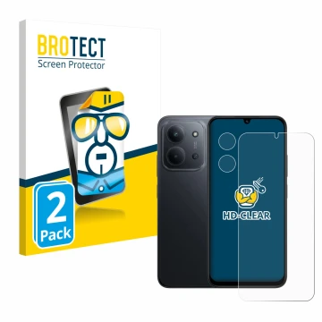 Vorderseite einer Produktverpackung mit dem Markenlogo BROTECT. Daneben ist das Gerät Xiaomi Redmi 15C (Display+Kamera) mit de