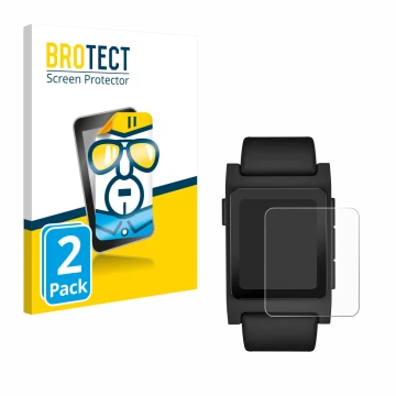 Vorderseite einer Produktverpackung mit dem Markenlogo BROTECT. Daneben ist das Gerät Pebble 2 Duo 2025 mit dem zugehörigen Di