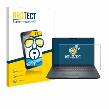 Vorderseite einer Produktverpackung mit dem Markenlogo BROTECT. Daneben ist das Gerät Dell Pro Max 18 mit dem zugehörigen Disp