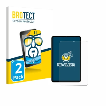 Vorderseite einer Produktverpackung mit dem Markenlogo BROTECT. Daneben ist das Gerät Xiaomi Pad Mini mit dem zugehörigen Disp