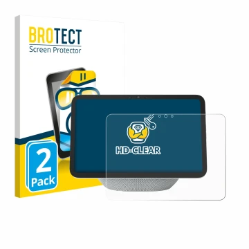 Vorderseite einer Produktverpackung mit dem Markenlogo BROTECT. Daneben ist das Gerät Amazon Echo Show 11 2025 mit dem zugehör