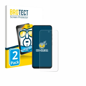 Vorderseite einer Produktverpackung mit dem Markenlogo BROTECT. Daneben ist das Gerät Infinix Smart 10 mit dem zugehörigen Dis