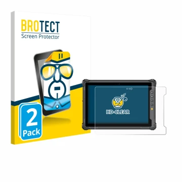 Vorderseite einer Produktverpackung mit dem Markenlogo BROTECT. Daneben ist das Gerät onerugged W10 J mit dem zugehörigen Disp