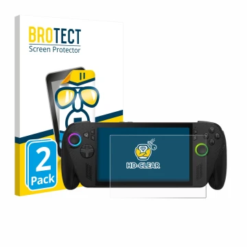 Vorderseite einer Produktverpackung mit dem Markenlogo BROTECT. Daneben ist das Gerät ASUS ROG Xbox Ally X mit dem zugehörigen