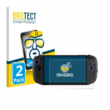 Vorderseite einer Produktverpackung mit dem Markenlogo BROTECT. Daneben ist das Gerät Lenovo Legion Go Gen 2 mit dem zugehörig