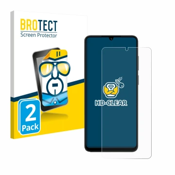 Vorderseite einer Produktverpackung mit dem Markenlogo BROTECT. Daneben ist das Gerät Honor X5c mit dem zugehörigen Displaysch