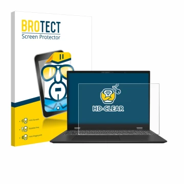 Vorderseite einer Produktverpackung mit dem Markenlogo BROTECT. Daneben ist das Gerät MSI Prestige 16 AI Evo B1M mit dem zugeh