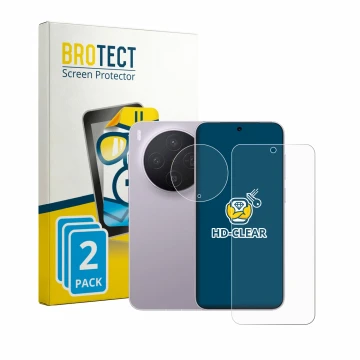 Vorderseite einer Produktverpackung mit dem Markenlogo BROTECT. Daneben ist das Gerät Vivo X300 (Display+Kamera) mit dem zugeh