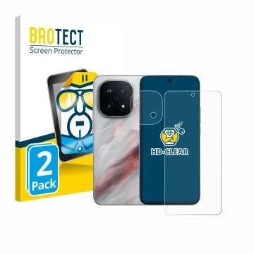 Vorderseite einer Produktverpackung mit dem Markenlogo BROTECT. Daneben ist das Gerät Vivo iQOO 15 (Display+Kamera) mit dem zu