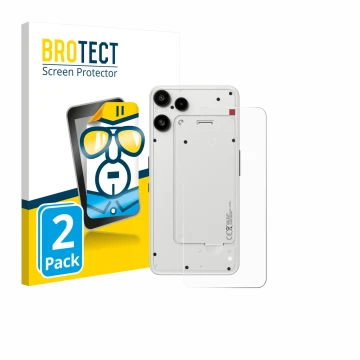 Vorderseite einer Produktverpackung mit dem Markenlogo BROTECT. Daneben ist das Gerät Nothing Phone (3a) Lite (Rückseite) mit 