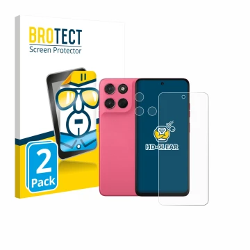 Vorderseite einer Produktverpackung mit dem Markenlogo BROTECT. Daneben ist das Gerät Motorola Moto G57 Power (Display+Kamera)
