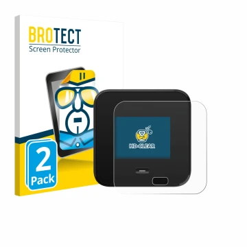 Vorderseite einer Produktverpackung mit dem Markenlogo BROTECT. Daneben ist das Gerät Netgear Nighthawk M7 Pro mit dem zugehör