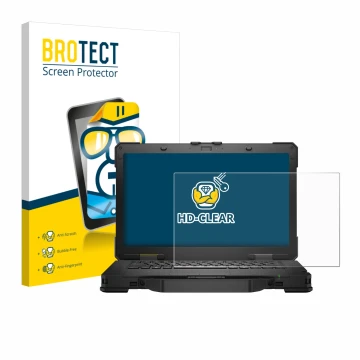 Vorderseite einer Produktverpackung mit dem Markenlogo BROTECT. Daneben ist das Gerät Dell Pro Rugged 14 Laptop mit dem zugehö