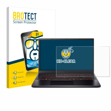 Vorderseite einer Produktverpackung mit dem Markenlogo BROTECT. Daneben ist das Gerät Acer Nitro V 15 mit dem zugehörigen Disp