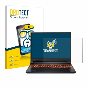 Vorderseite einer Produktverpackung mit dem Markenlogo BROTECT. Daneben ist das Gerät Acer Nitro V 16 mit dem zugehörigen Disp