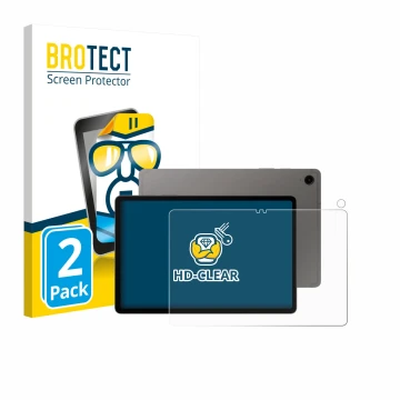 Vorderseite einer Produktverpackung mit dem Markenlogo BROTECT. Daneben ist das Gerät Samsung Galaxy Tab S9 FE (Display+Kamera