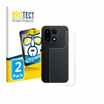 Vorderseite einer Produktverpackung mit dem Markenlogo BROTECT. Daneben ist das Gerät OnePlus 15 (Rückseite) mit dem zugehörig