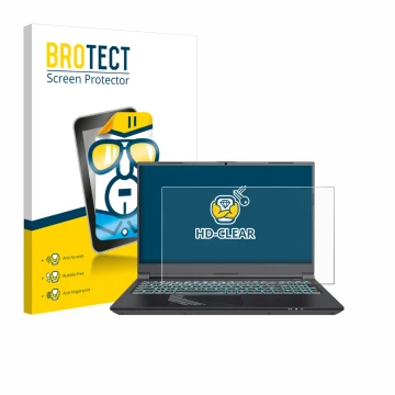 Vorderseite einer Produktverpackung mit dem Markenlogo BROTECT. Daneben ist das Gerät Gigabyte G5 2024 mit dem zugehörigen Dis