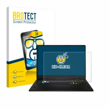 Vorderseite einer Produktverpackung mit dem Markenlogo BROTECT. Daneben ist das Gerät MSI Vector A18 HX 2025 mit dem zugehörig