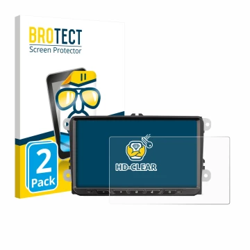 Vorderseite einer Produktverpackung mit dem Markenlogo BROTECT. Daneben ist das Gerät Zenec Z-E2065 mit dem zugehörigen Displa
