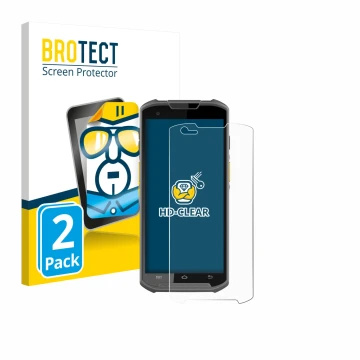 Vorderseite einer Produktverpackung mit dem Markenlogo BROTECT. Daneben ist das Gerät Newland MT93 mit dem zugehörigen Display