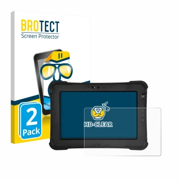 Vorderseite einer Produktverpackung mit dem Markenlogo BROTECT. Daneben ist das Gerät Zebra XSlate L10ax mit dem zugehörigen D