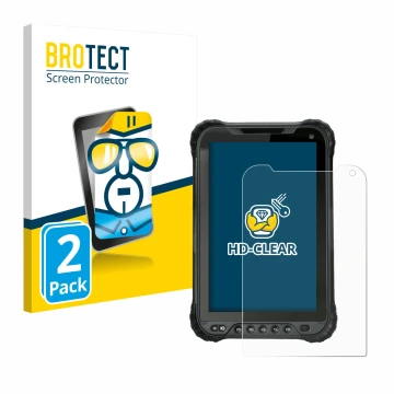 Vorderseite einer Produktverpackung mit dem Markenlogo BROTECT. Daneben ist das Gerät Unitech TB85 Plus mit dem zugehörigen Di