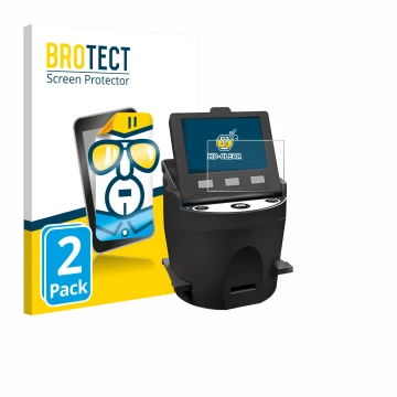 Vorderseite einer Produktverpackung mit dem Markenlogo BROTECT. Daneben ist das Gerät Kodak SCANZA mit dem zugehörigen Display