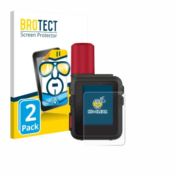 Vorderseite einer Produktverpackung mit dem Markenlogo BROTECT. Daneben ist das Gerät Garmin inReach Mini 3 Plus mit dem zugeh