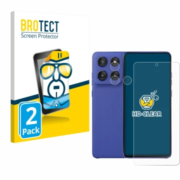 Vorderseite einer Produktverpackung mit dem Markenlogo BROTECT. Daneben ist das Gerät Motorola Edge 60 Stylus (Display+Kamera)