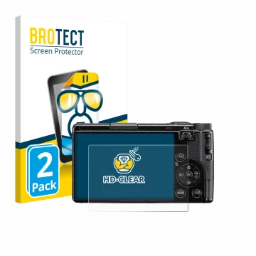Vorderseite einer Produktverpackung mit dem Markenlogo BROTECT. Daneben ist das Gerät Ricoh GR IV HDF 2025 mit dem zugehörigen