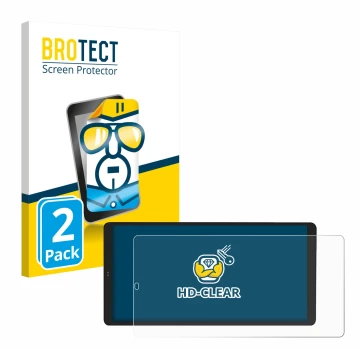 Vorderseite einer Produktverpackung mit dem Markenlogo BROTECT. Daneben ist das Gerät Shelly Wall Display X2 mit dem zugehörig