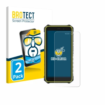 Vorderseite einer Produktverpackung mit dem Markenlogo BROTECT. Daneben ist das Gerät Ulefone RugKing 2 Pro mit dem zugehörige
