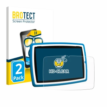 Vorderseite einer Produktverpackung mit dem Markenlogo BROTECT. Daneben ist das Gerät Lisciani Mio Tab 10 Tutor XL mit dem zug