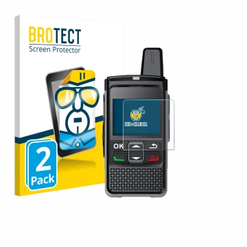 Vorderseite einer Produktverpackung mit dem Markenlogo BROTECT. Daneben ist das Gerät Hytera PNC360S mit dem zugehörigen Displ