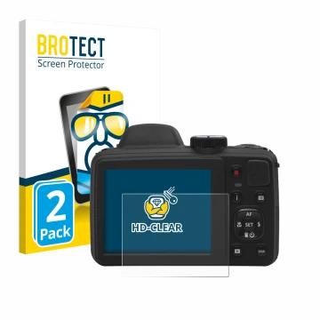 Vorderseite einer Produktverpackung mit dem Markenlogo BROTECT. Daneben ist das Gerät Kodak Pixpro AZ405 mit dem zugehörigen D