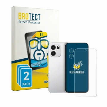 Vorderseite einer Produktverpackung mit dem Markenlogo BROTECT. Daneben ist das Gerät OnePlus Turbo 6V (Display+Kamera) mit de