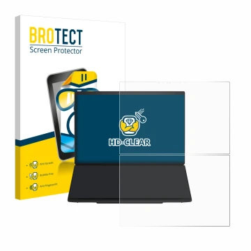 Vorderseite einer Produktverpackung mit dem Markenlogo BROTECT. Daneben ist das Gerät ASUS ZenBook Duo UX8407 mit dem zugehöri