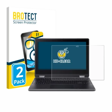 Vorderseite einer Produktverpackung mit dem Markenlogo BROTECT. Daneben ist das Gerät Acer Chromebook Spin 511 R757TN mit dem 