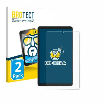 Vorderseite einer Produktverpackung mit dem Markenlogo BROTECT. Daneben ist das Gerät Chuwi AuPad Mini mit dem zugehörigen Dis