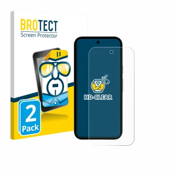 Vorderseite einer Produktverpackung mit dem Markenlogo BROTECT. Daneben ist das Gerät Google Pixel 10a mit dem zugehörigen Dis