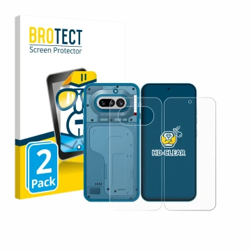 Vorderseite einer Produktverpackung mit dem Markenlogo BROTECT. Daneben ist das Gerät Nothing Phone (4a) (Display+Rückseite) m